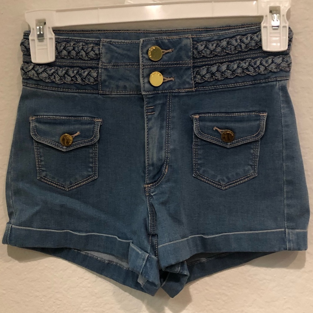 Bebe Braided High Waisted Jean Shorts